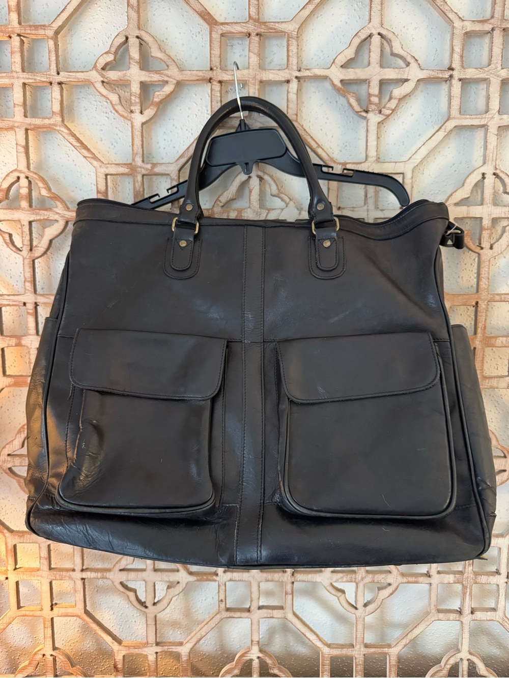 -M LONDON Black Leather Weekender Bag